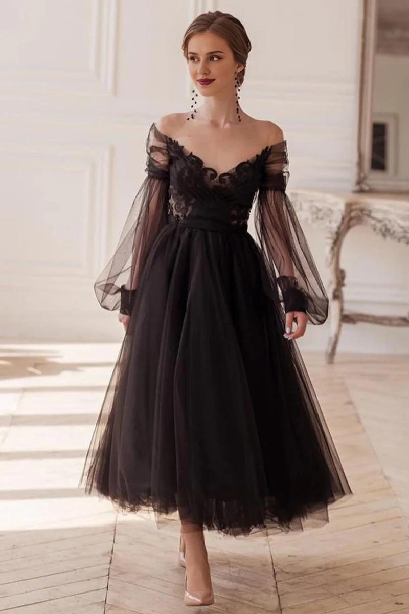 Weitese Prom Shop Dresses Daydreamer A-line Off Shoulder Tulle Evening Prom Dress With Tea-Length Formal Women's Dresses