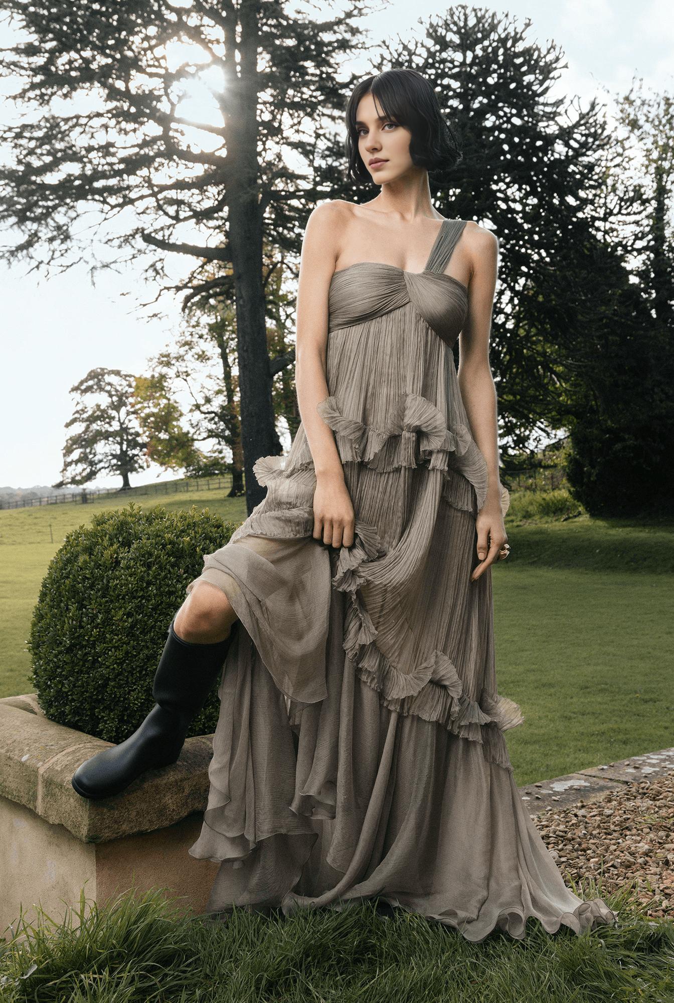 Weitese Prom Dress In Store One-Shoulder A-line Sleeveless Evening Dress Strapless Backless Lace Up Pleated Dresses Evening Wear