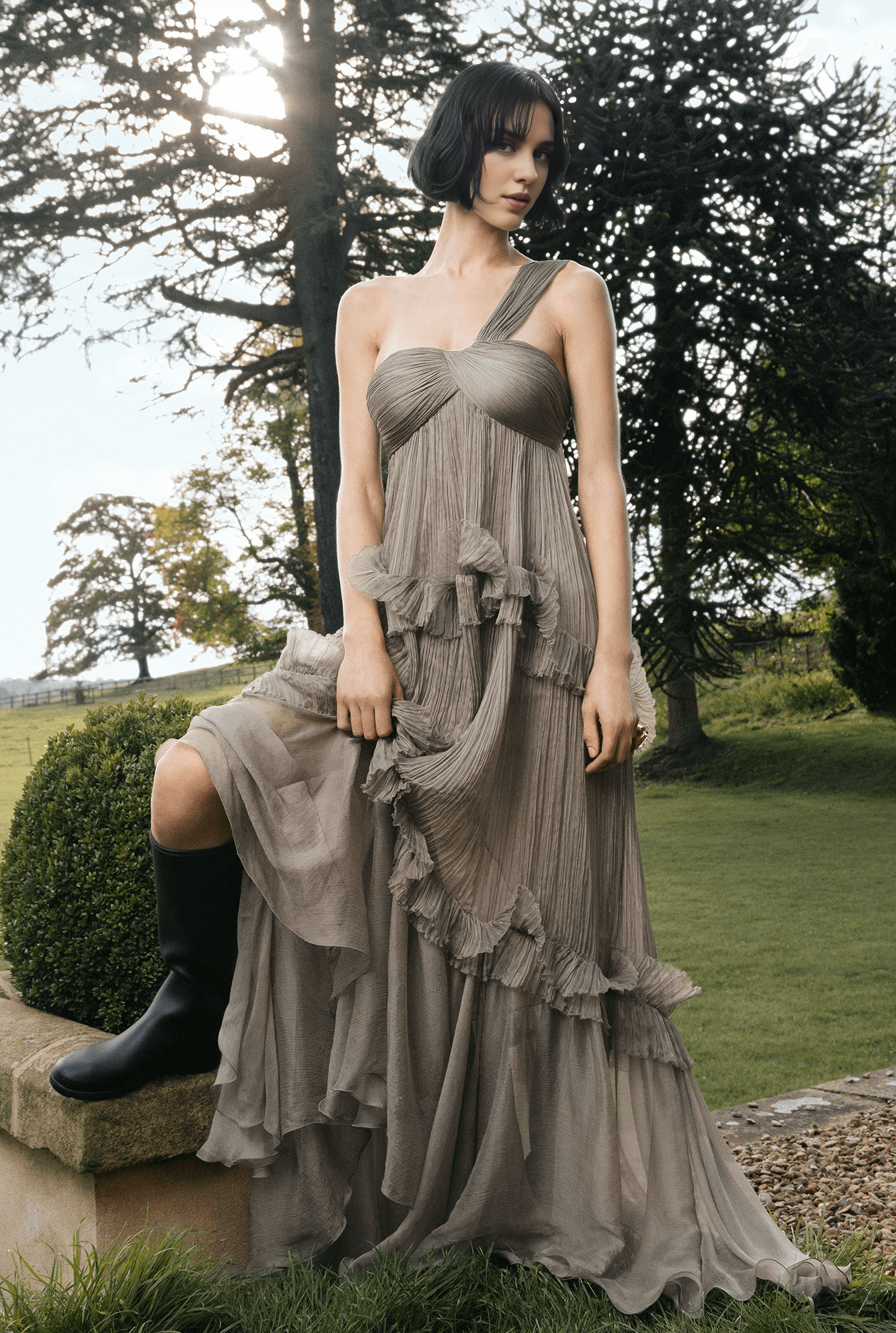 Weitese Prom Dress In Store One-Shoulder A-line Sleeveless Evening Dress Strapless Backless Lace Up Pleated Dresses Evening Wear