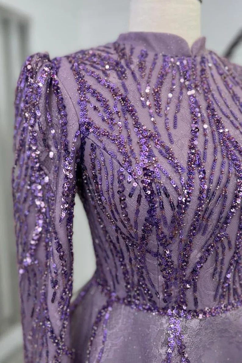 Embroidered A-line Long Sleeves Evening Dress