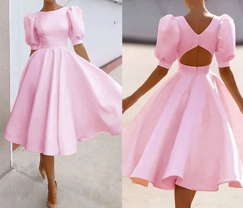 A-line Round Neck Cutout Waist Short Evening Dress