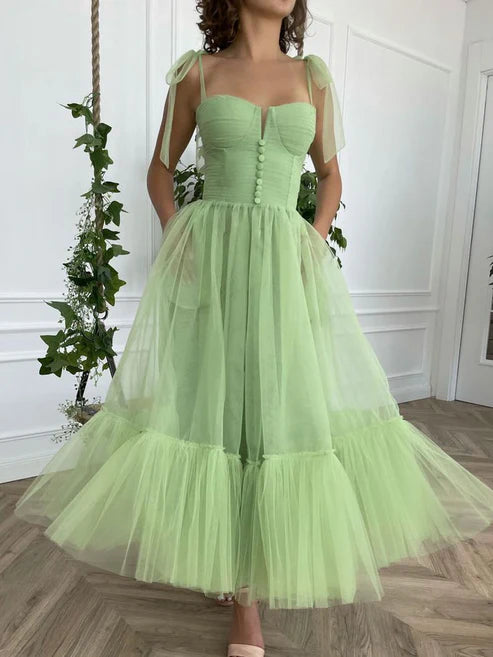 Simple A-line Tulle Simple Tea Length Evening Dress