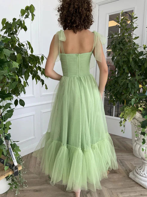 Simple A-line Tulle Simple Tea Length Evening Dress