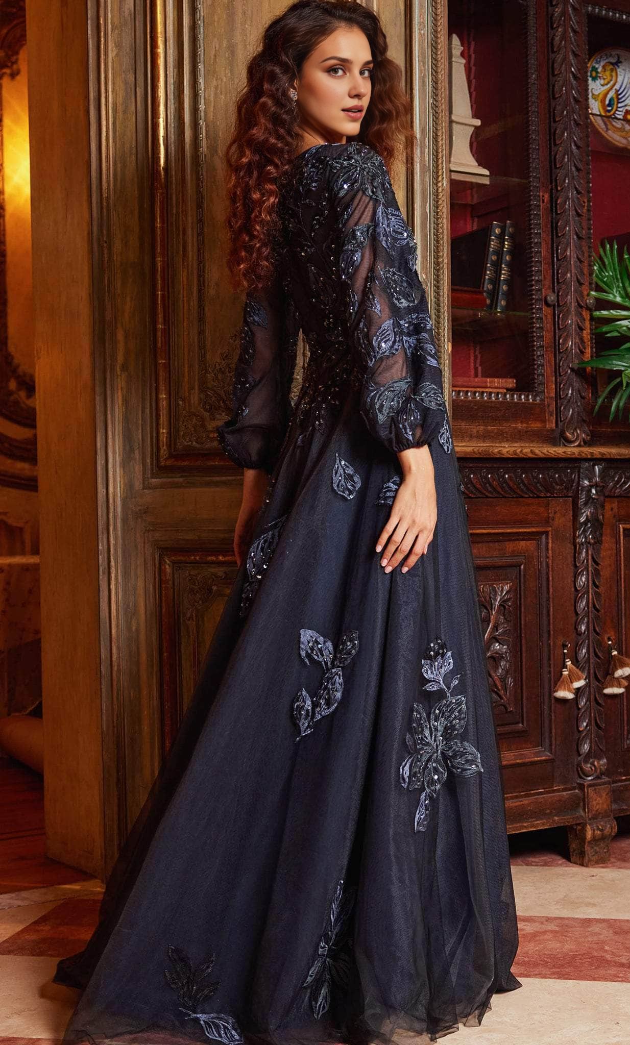 Weitese Stores With Prom Dresses Elegant Embroidered Deep V-Neck Evening Gown Prom Dress Long Sleeves Dress Formal Women's Dresses