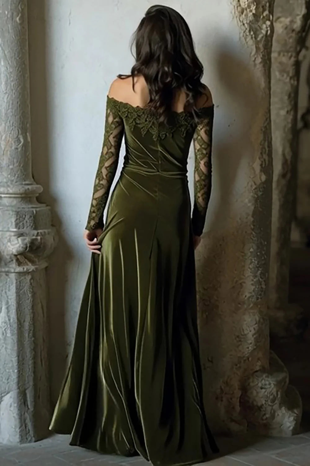 Exquisite Mermaid/Trumpet Off the Shoulder Long Sleeve Velvet Floor-Length Prom Dress