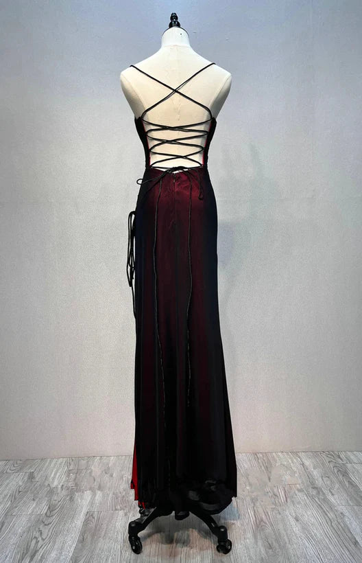 Black and Red Straps Simple Long Formal Dress