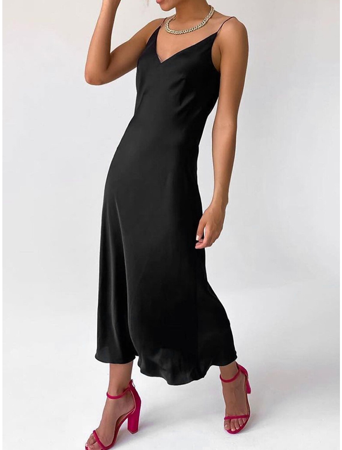 Weitese Women's Prom Dress Party Dress Wedding Guest Dress Long Dress Maxi Dress Black Khaki Gray Sleeveless Plain Backless Summer Spring Fall Spaghetti Strap Elegant Wedding Guest Birthday Evening Party