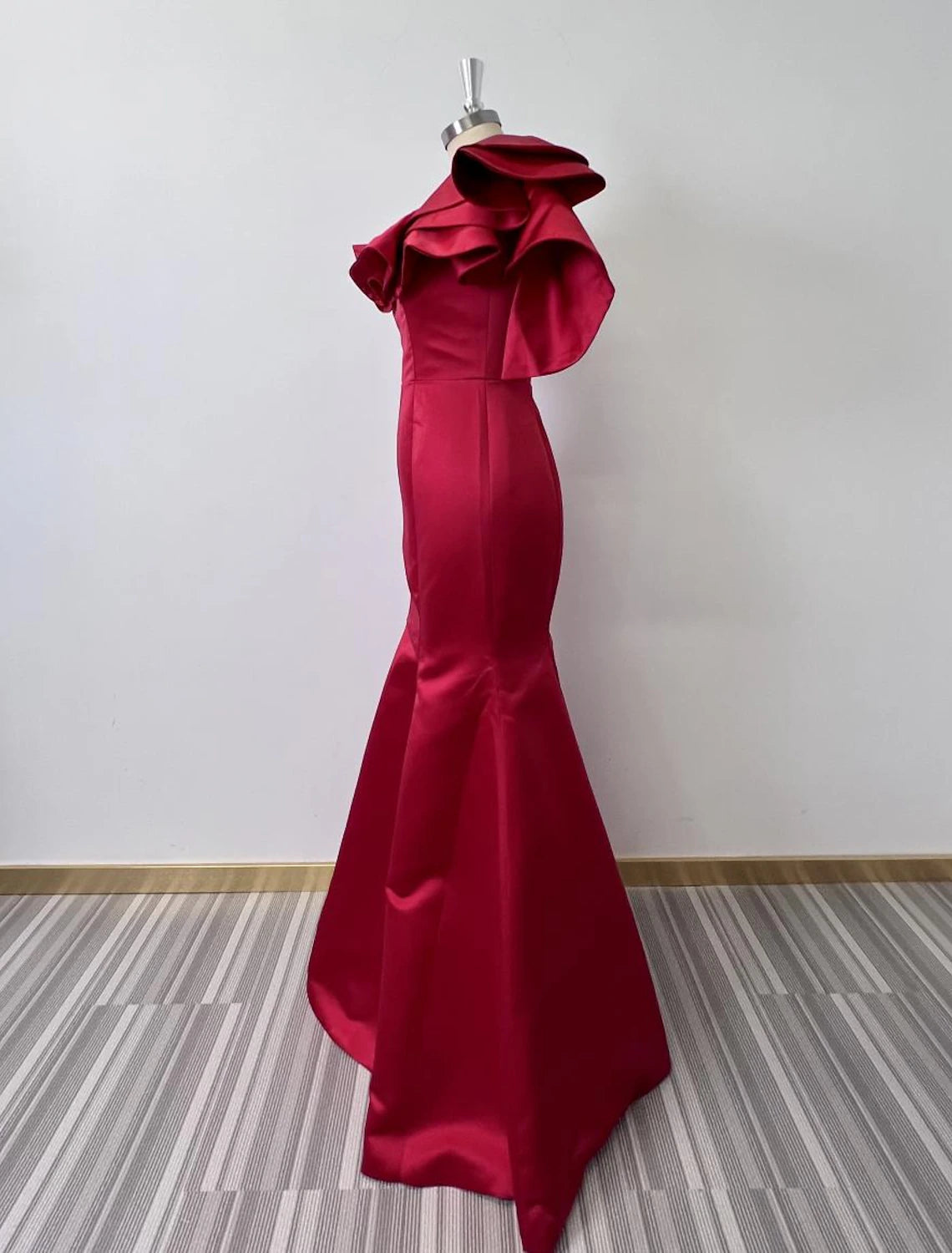 Weitese Mermaid Black Dress Evening Gown Corsets Dress Formal Wedding Guest Floor Length Sleeveless One Shoulder Taffeta with Ruffles Shouder Flower