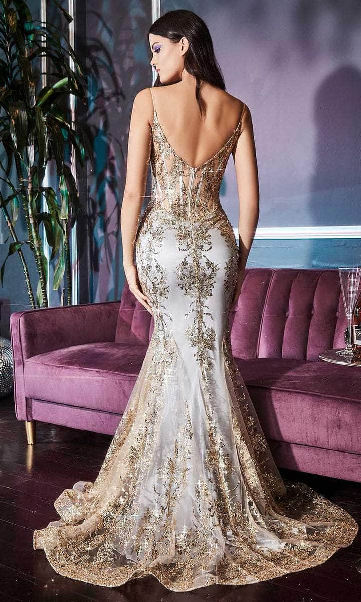 Spaghetti Straps Floor Length Backless V-Neck Glitter Lace Evening Gown