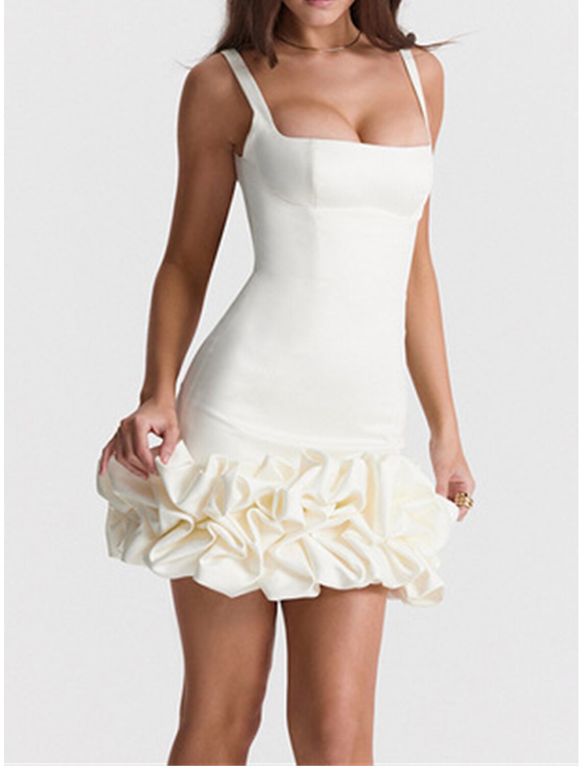 Women‘s Little Black Dress Sexy Dress Party Dress Homecoming Dress Mini Dress White Sleeveless Ruffle Fall Autumn Spaghetti Strap Fashion Vacation