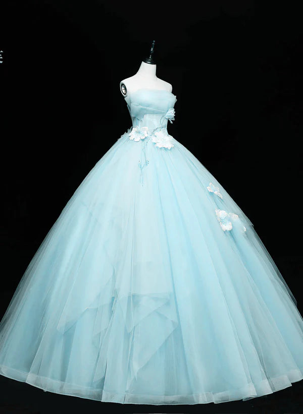 Lovely Blue Tulle Long Sweet 16 Dress