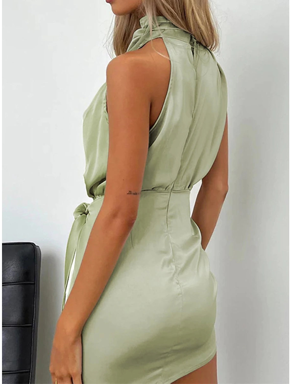 Women's Party Dress Homecoming Dress Cocktail Dress Mini Dress Black Champagne Light Green Sleeveless Pure Color Lace up Spring Fall Winter Halter Neck Fashion Wedding Guest Birthday Vacation Loose