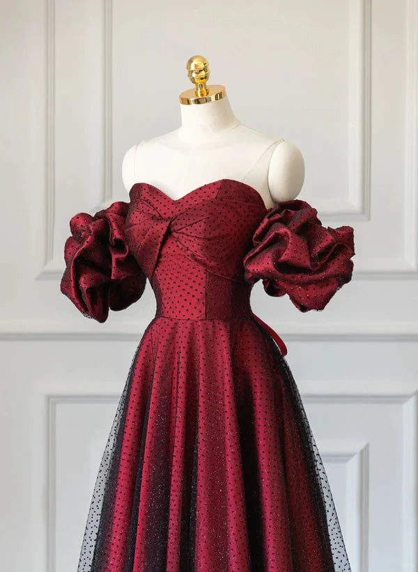 Wine Red Off Shoulder Long Formal Dress