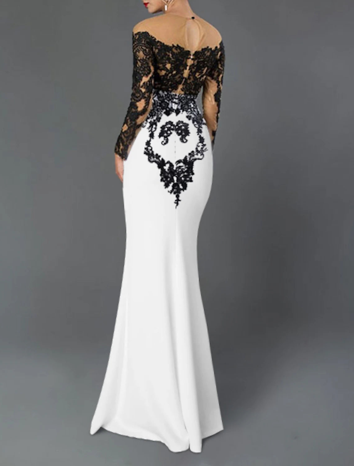 Weitese Mermaid / Trumpet Evening Gown Elegant Dress Wedding Guest Floor Length 3/4 Length Sleeve Jewel Neck Stretch Crepe with Appliques