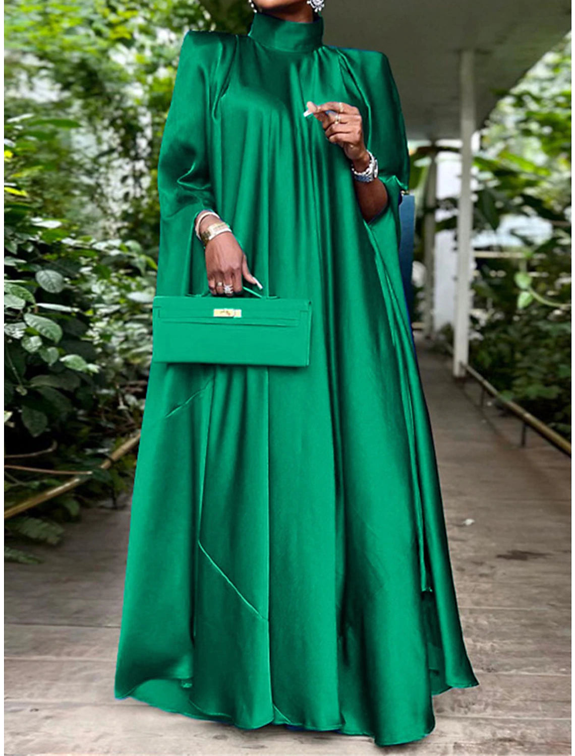 Vestido de fiesta para mujer de Weitese, vestido de satén, vestido largo, vestido maxi, negro, amarillo, rosa, sin mangas, color puro, fruncido, verano, primavera, otoño, cuello alto, moda, cumpleaños, fiesta de noche, invitada de boda