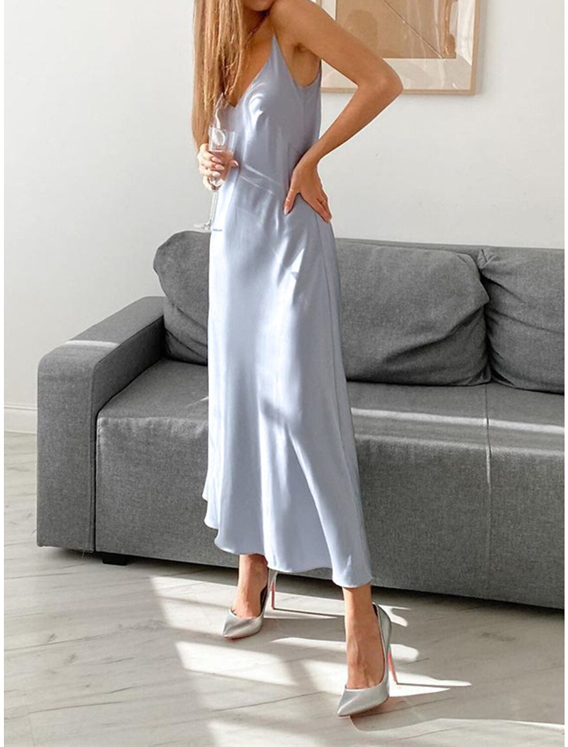 Weitese Women's Prom Dress Party Dress Wedding Guest Dress Long Dress Maxi Dress Black Khaki Gray Sleeveless Plain Backless Summer Spring Fall Spaghetti Strap Elegant Wedding Guest Birthday Evening Party