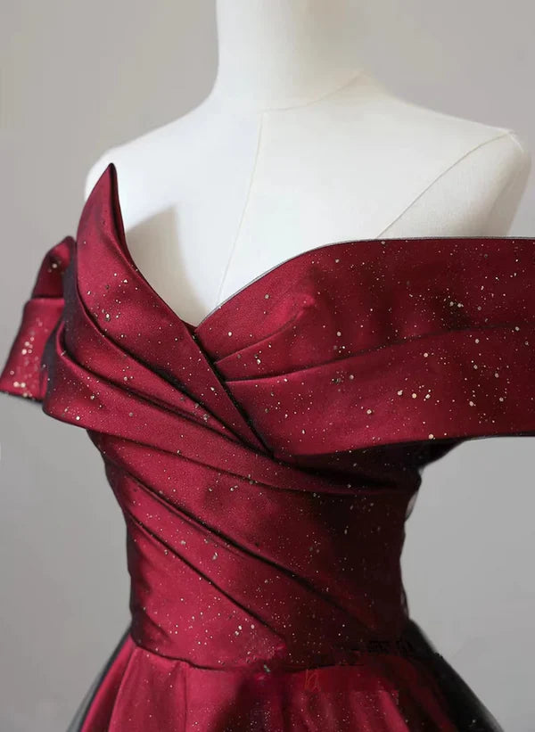 Vestido de fiesta de satén rojo y negro Vestido de graduación