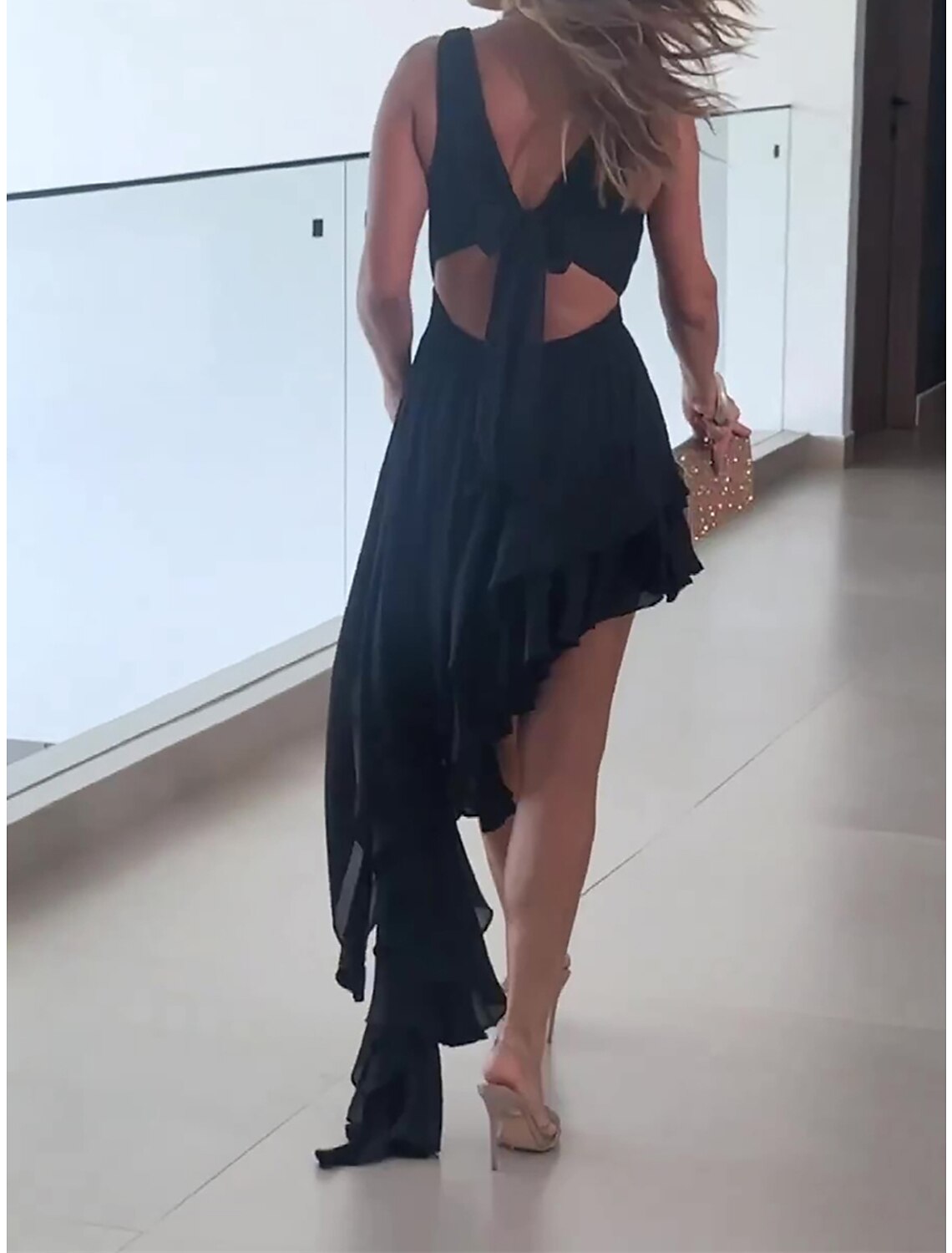Weitese Women's Little Black Dress Prom Dress Party Dress Wedding Guest Dress Long Dress Maxi Dress Sleeveless Ruffle Spring Deep V Fashion Evening Party Wedding Guest
