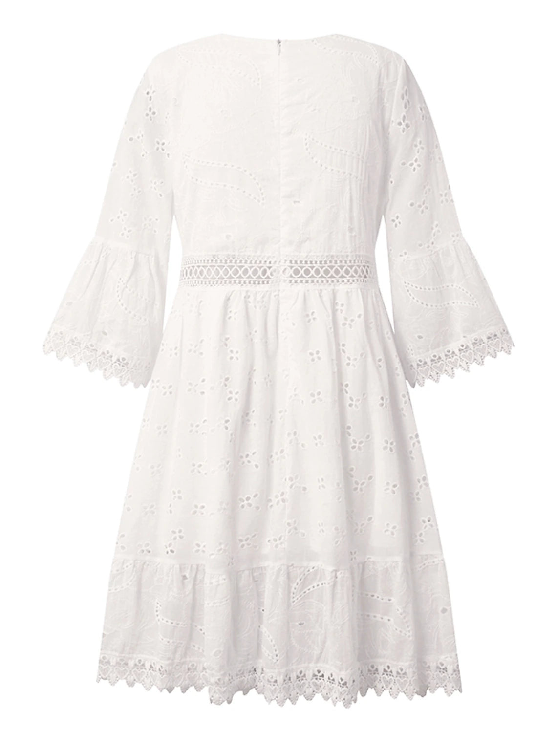 Women‘s Party Dress Casual Dress Lace Dress Mini Dress White Beige 3/4 Length Sleeve Embroidery Ruched Summer Spring Fall V Neck Fashion Wedding Summer Dress Office