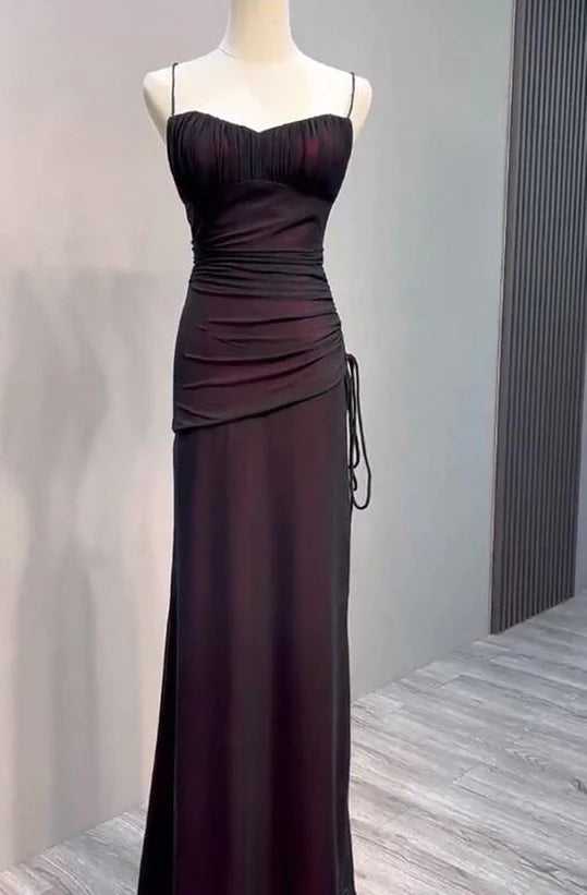 Black and Red Straps Simple Long Formal Dress