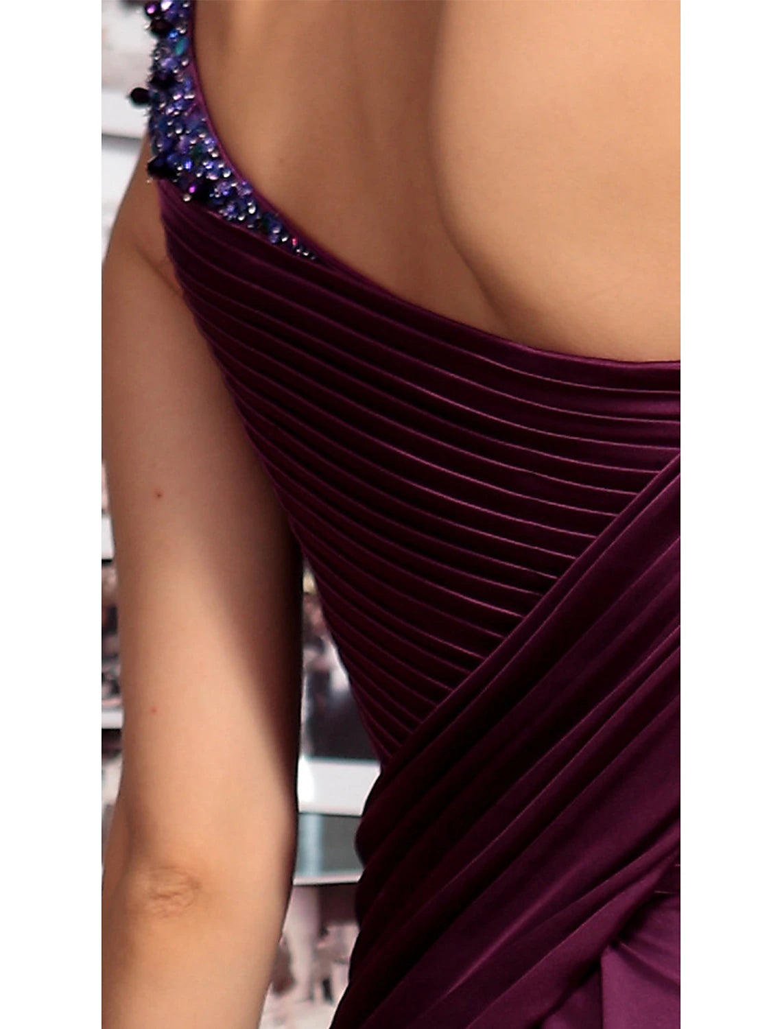 Weitese Sheath Black Dress Evening Gown Elegant Dress Formal Evening Floor Length Sleeveless One Shoulder Fall Wedding Guest Satin Backless with Pleats Crystals Draping