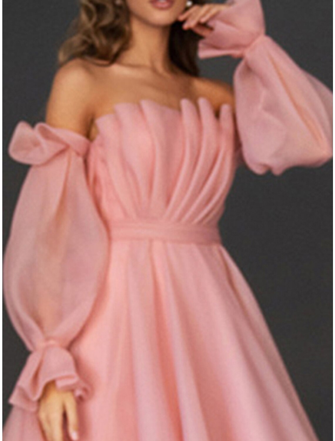 Weitese Women's Prom Dress Party Dress Homecoming Dress Long Dress Maxi Dress Pink Long Sleeve Pure Color Ruched Fall Winter Autumn Strapless Fashion Wedding Guest Birthday Evening Party