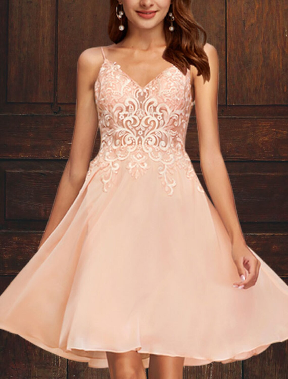 Robe de cocktail trapèze grande taille, robe de soirée, de remise de diplôme, courte/mini, sans manches, col en V, rose, en tulle avec applications