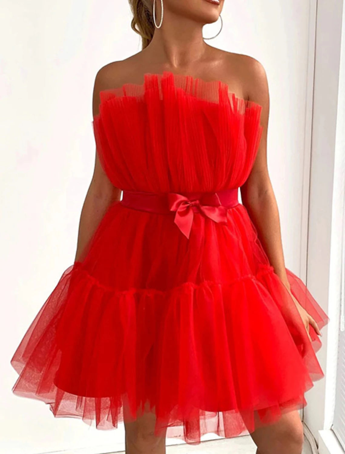 Women‘s Party Dress Corset Dress Homecoming Dress Mini Dress Black Pink Fuchsia Red Sleeveless Pure Color Backless Layered Mesh Spring Summer Strapless Party Personalized Stylish Party