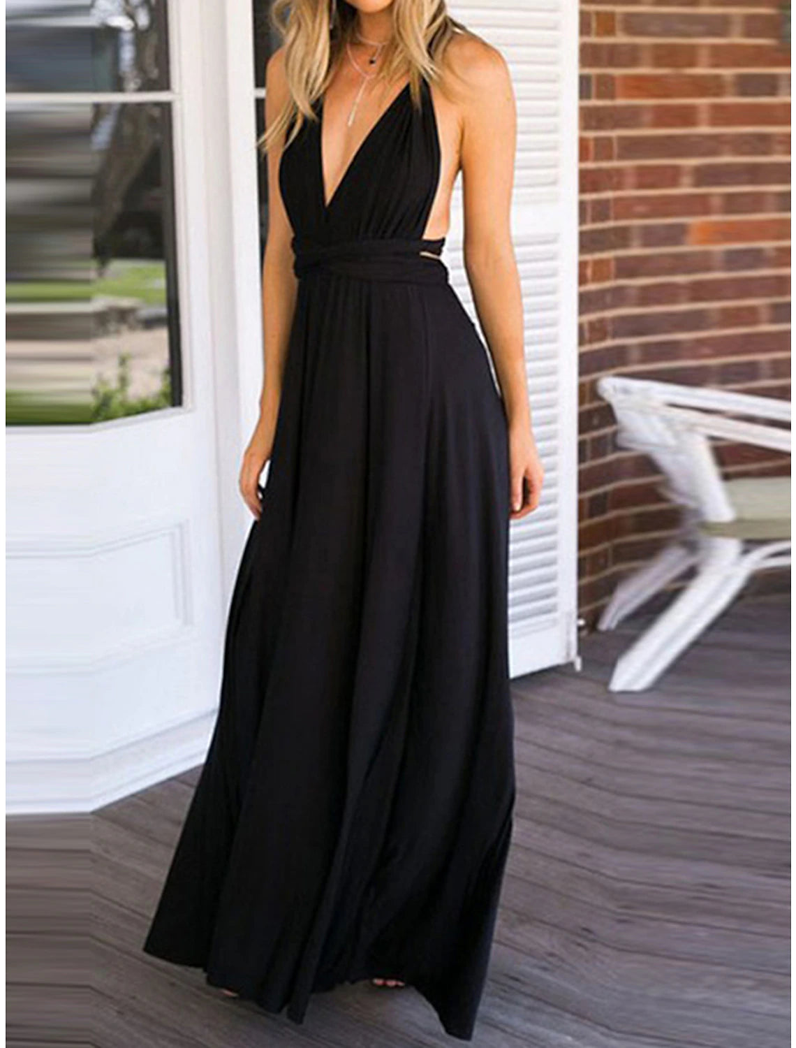 Weitese Women's Prom Dress Party Dress Wedding Guest Dress Long Dress Maxi Dress Black Pink Wine Sleeveless Plain Lace up Summer Spring Fall Spaghetti Strap Elegant Wedding Guest Evening Party Vacation