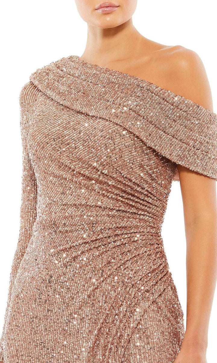 Formal Women's Dresses/ Asymmetrical Neck Pleats Long Sleeve Sequined Sheath High Slit Evening Prom Dress/ Prom Dress In Store