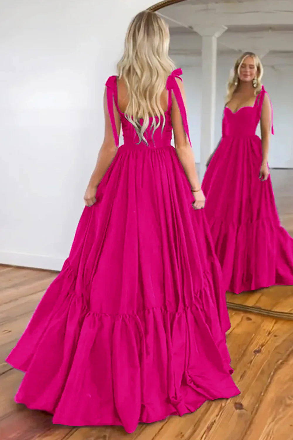 Robe de bal longue trapèze dos nu avec bretelles