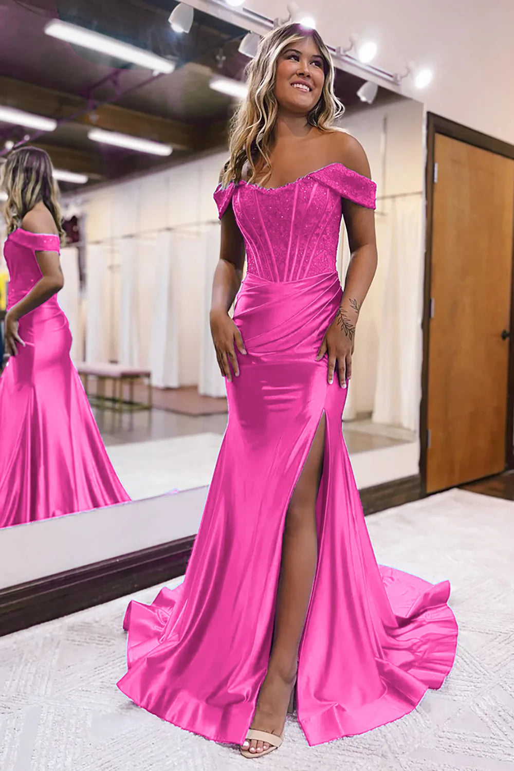 Mermaid Off The Shoulder Court Train Long Dress With Split