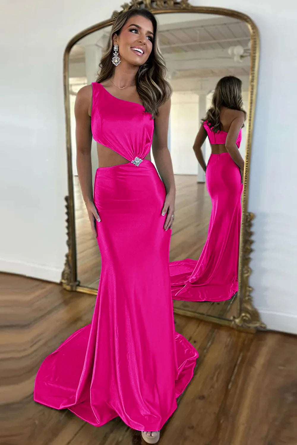 Vestido de fiesta largo de sirena con un solo hombro y aberturas