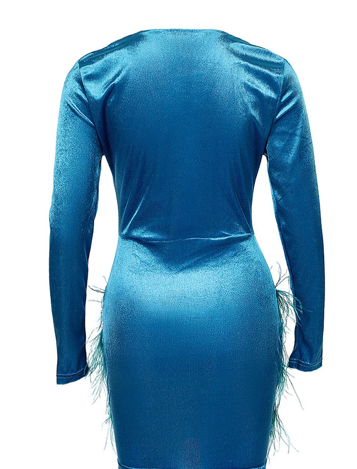 Vestido de terciopelo para mujer de Weitese, vestido de fiesta con flecos, minivestido azul de manga larga con borlas de color puro, primavera, otoño e invierno, cuello en V, vestido de moda para invitadas de boda, fiesta de noche.