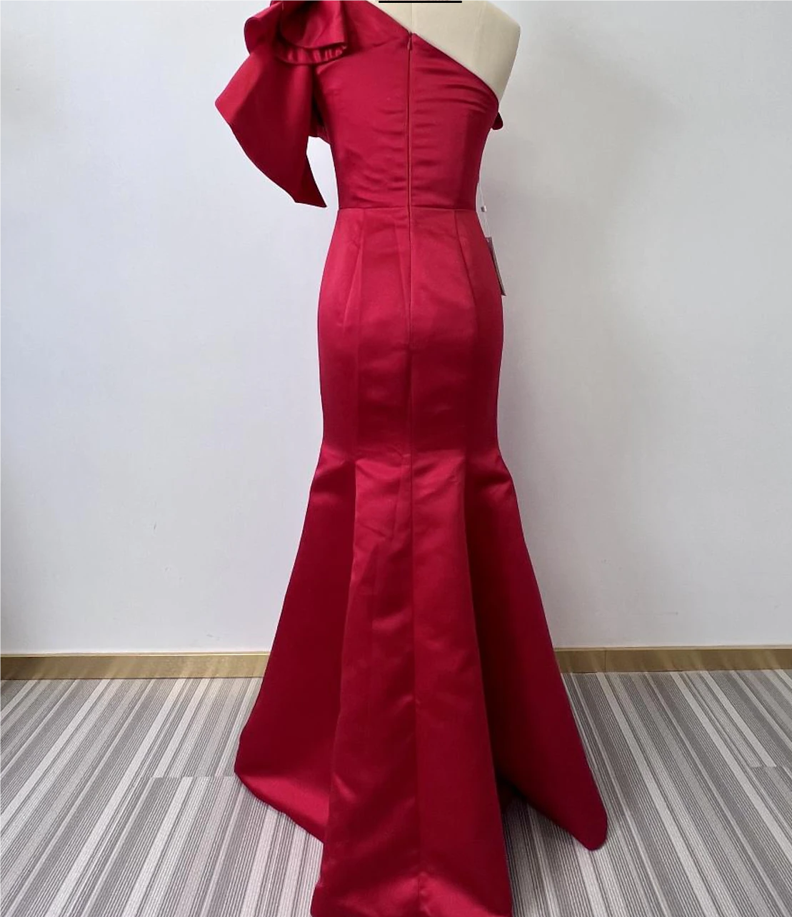 Weitese Mermaid Black Dress Evening Gown Corsets Dress Formal Wedding Guest Floor Length Sleeveless One Shoulder Taffeta with Ruffles Shouder Flower