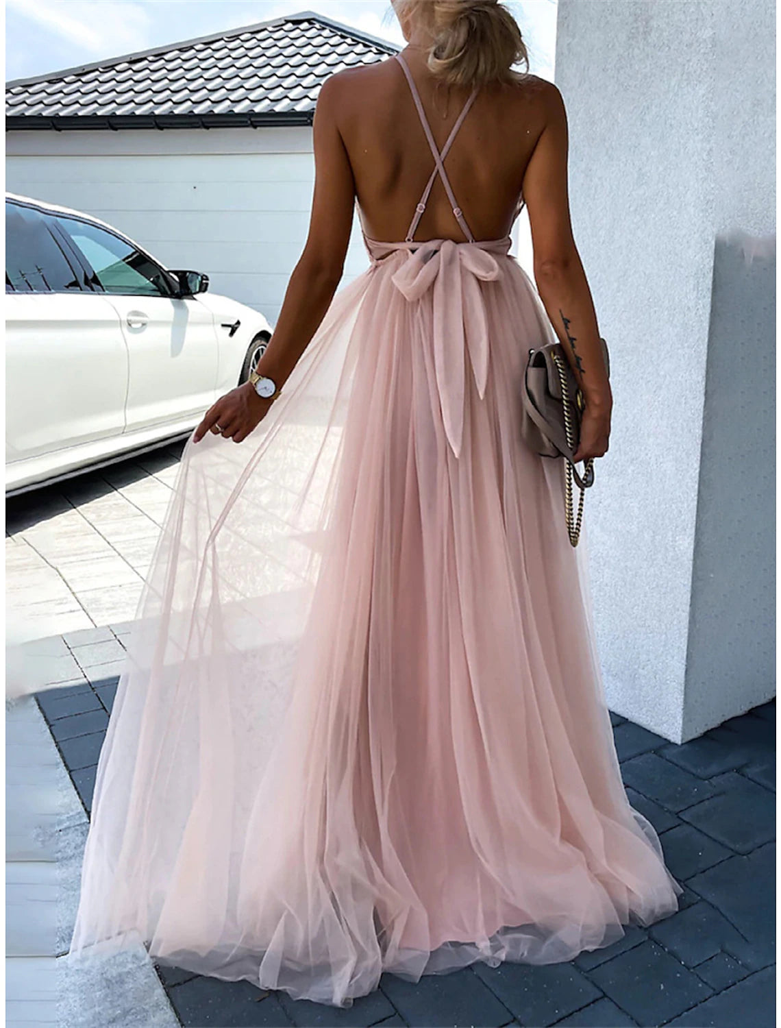 Weitese Women's Prom Dress Party Dress Lace Dress Long Dress Maxi Dress Pink Green Sleeveless Pure Color Lace Summer Spring Fall Spaghetti Strap Fashion Birthday Evening Party Wedding Guest
