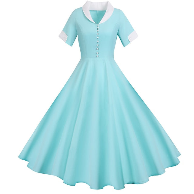 Vestido estilo antiguo, estilo rockabilly, con lunares, estilo boutique, vestido acampanado, disfraz de Audrey Hepburn para mujer adulta, disfraz de cosplay para Navidad, regreso a casa, vestido de fiesta, primavera