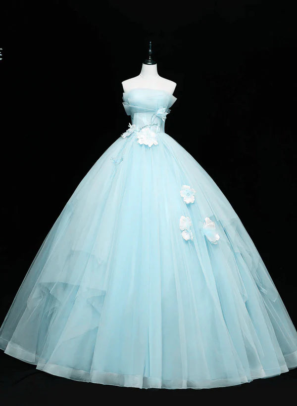 Precioso vestido largo de tul azul para dulces 16