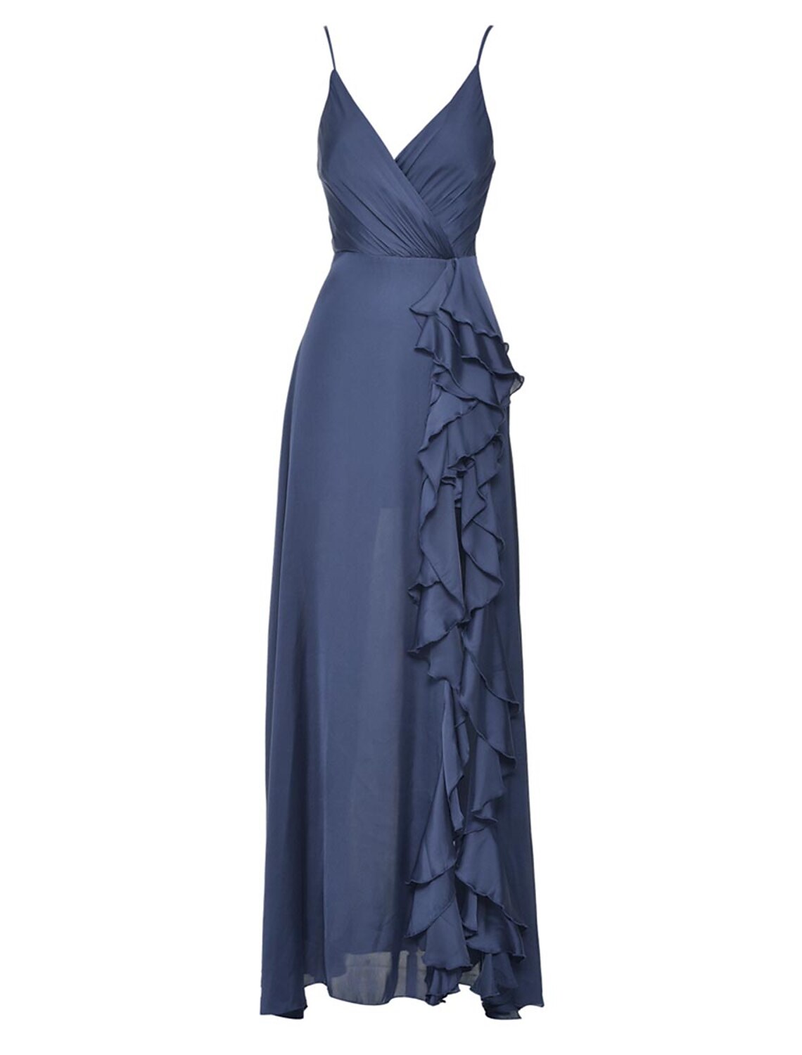 Weitese Women's Prom Dress Party Dress Wedding Guest Dress Long Dress Maxi Dress Fuchsia Green Dark Blue Sleeveless Pure Color Ruffle Spring Fall Winter Spaghetti Strap Fashion Birthday Evening Party Wedding