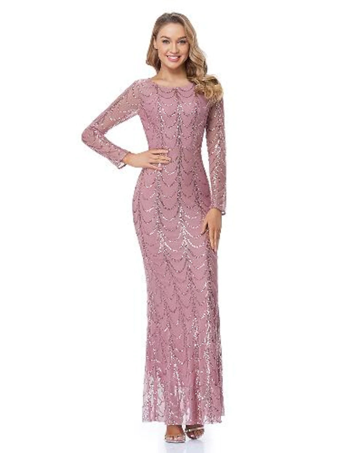 Weitese Mermaid Black Dress Evening Gown Black Dress Vintage Party Wear Formal Evening Floor Length Long Sleeve Jewel Neck Sequined with Sequin