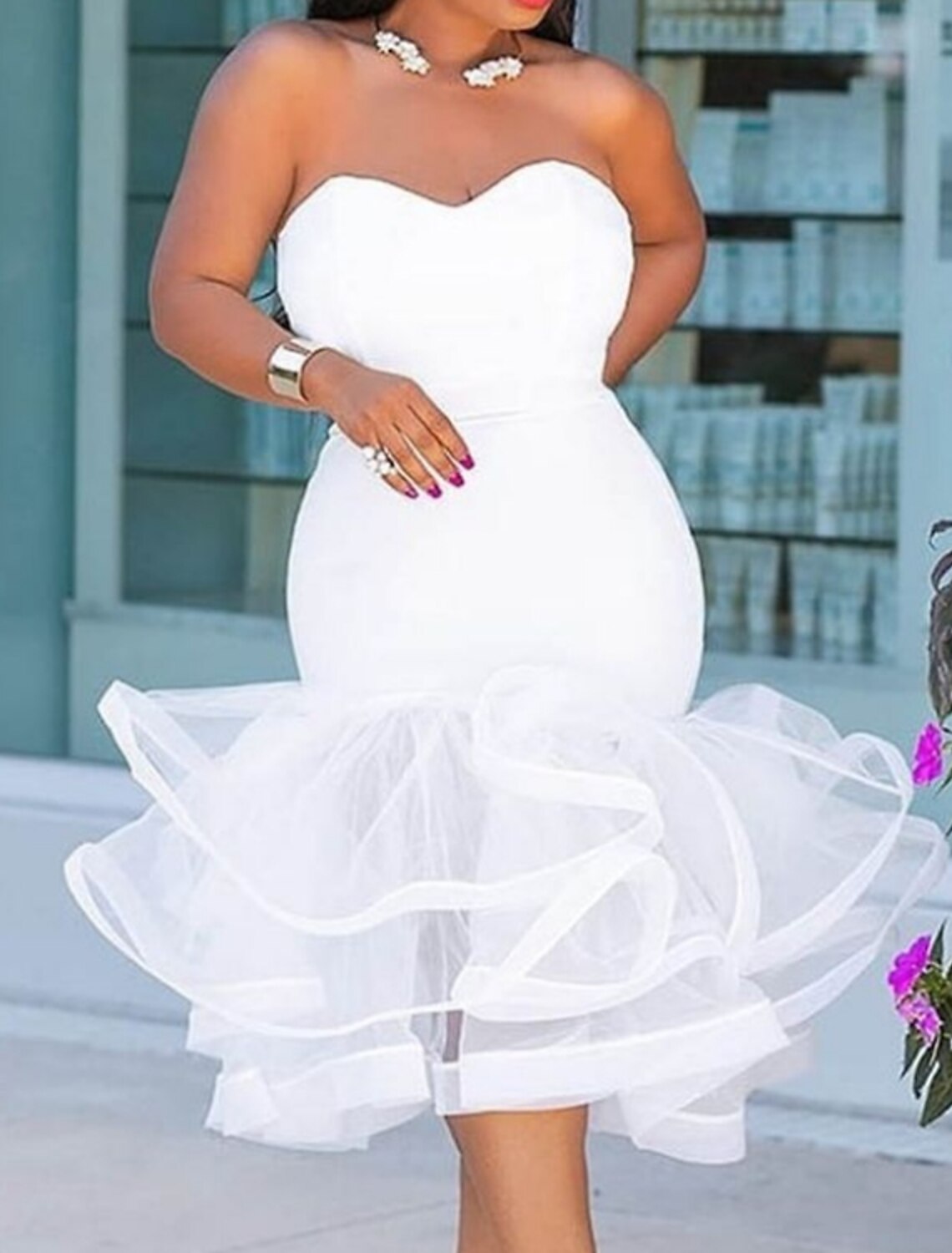 Robe de bal sirène/trompette grande taille, robe de cocktail, longueur thé, sans manches, décolleté en cœur, satin à volants