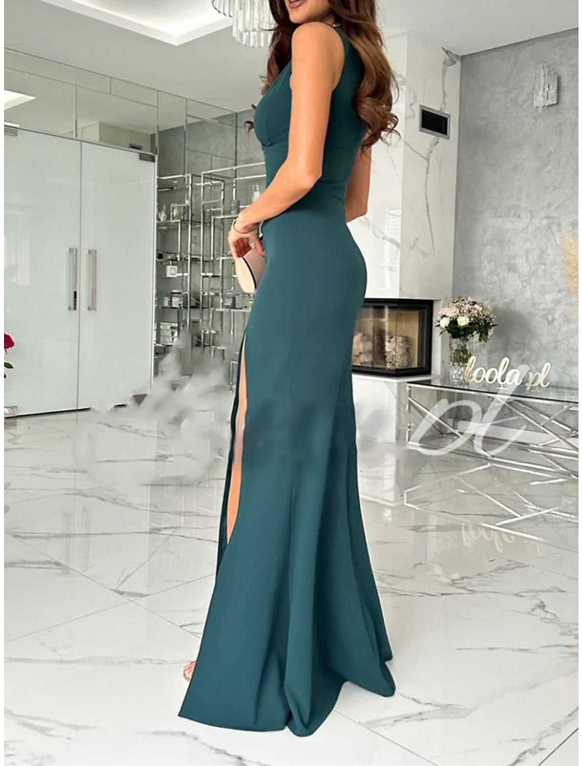Weitese Women‘s Prom Dress Wedding Guest Party Dress Homecoming Dress Sheath Dress Long Dress Maxi Dress Black Red Green Sleeveless Pure Color Backless Summer Spring V Neck Party Evening