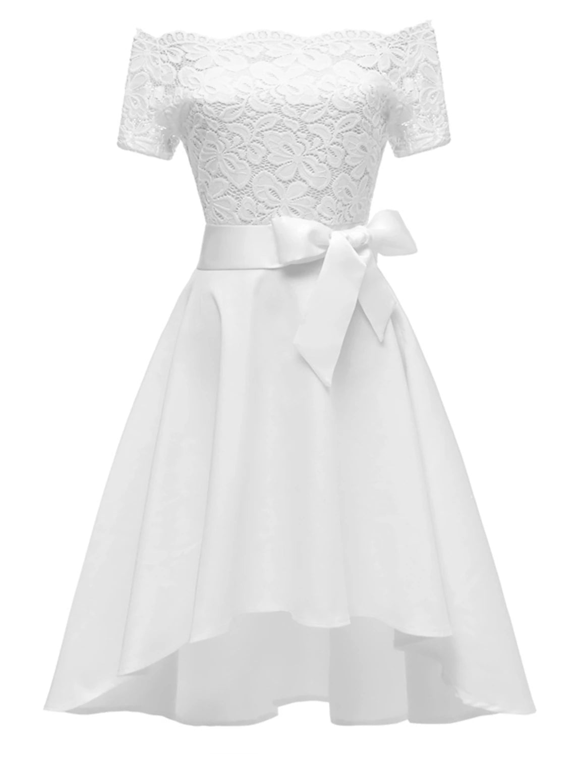 Women's Black Dress Party Dress Lace Dress Knee Length Dress White Pink Wine Short Sleeve Pure Color Lace Summer Spring Fall Off Shoulder Elegant Party Wedding Guest Birthday