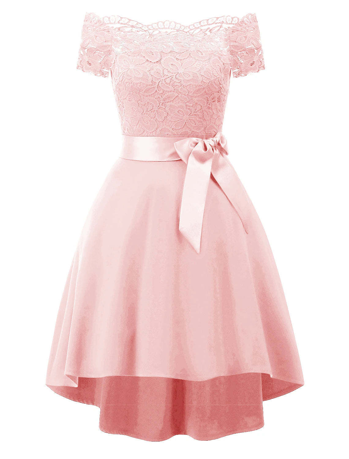 Women's Black Dress Party Dress Lace Dress Knee Length Dress White Pink Wine Short Sleeve Pure Color Lace Summer Spring Fall Off Shoulder Elegant Party Wedding Guest Birthday