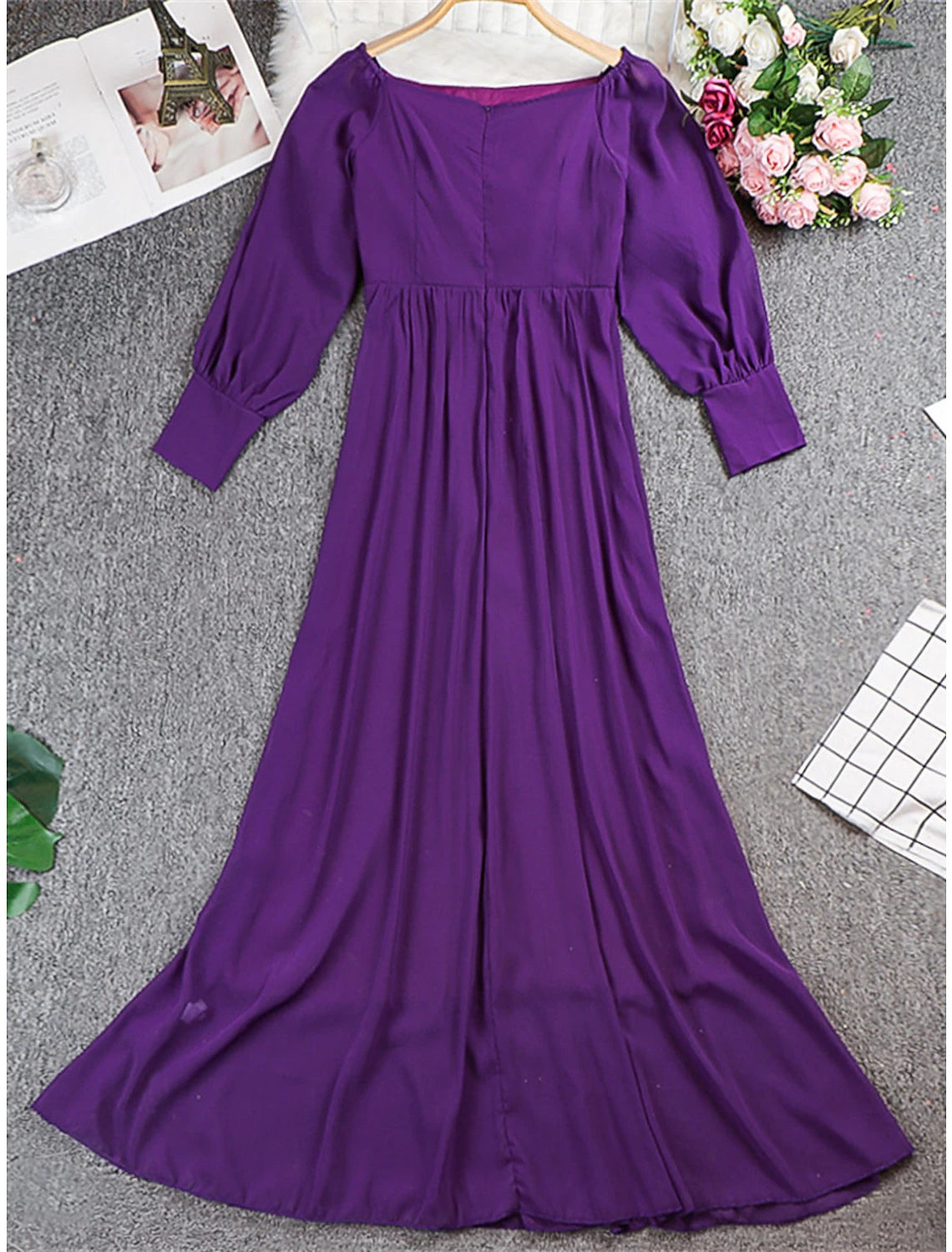Weitese Women's Prom Dress Party Dress Wedding Guest Dress Long Dress Maxi Dress Black Wine Purple Long Sleeve Plain High Waist Summer Spring Fall Off Shoulder Elegant Wedding Guest Birthday Evening Party