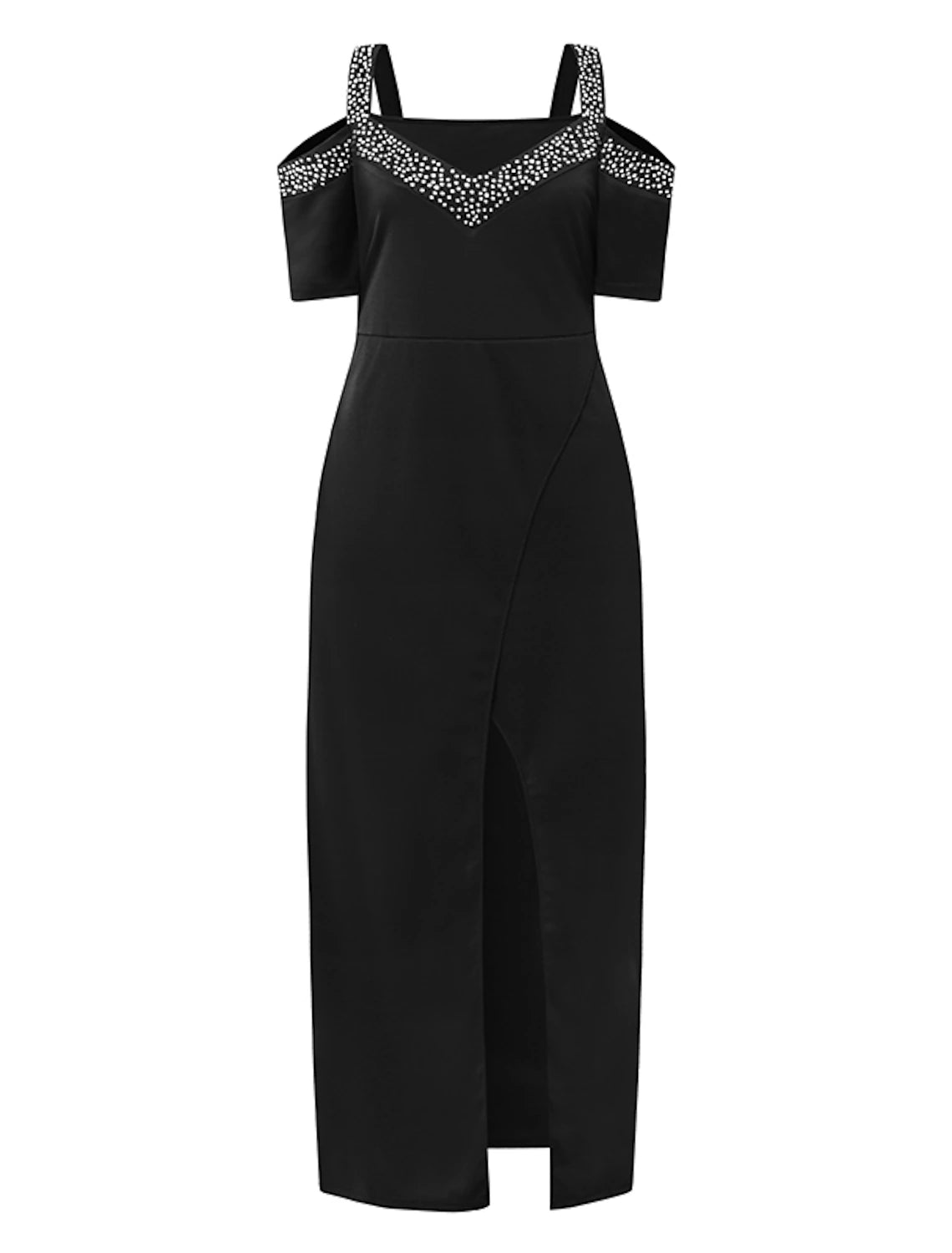 Weitese Women‘s Party Dress Black Dress Formal Dress Formal Evening Party Graduation Long Dress Maxi Dress Fashion Party V Neck Short Sleeve Patchwork Split