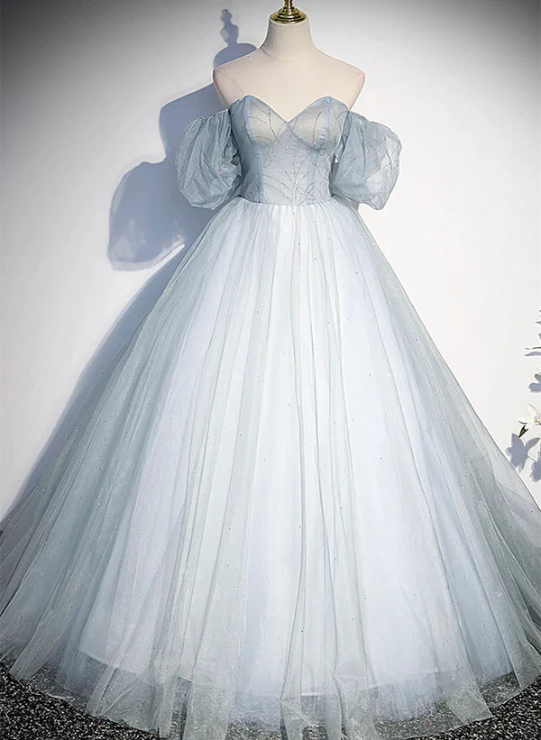 Lovely Light Blue Tulle Sweetheart Long Evening Dress