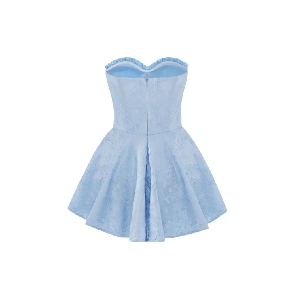 Fairy A-Line Strapless Corset Ruffle Satin Light-Blue Mini Homecoming Dress Hot Sale
