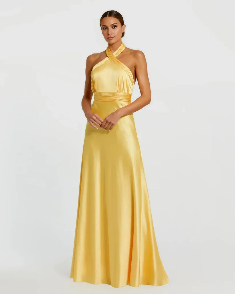 Fashion A-Line Halter Neck Sleeveless Backless Floor-Length Prom Dress