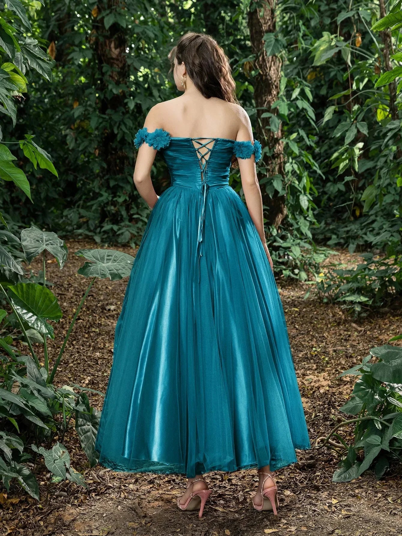 Trendy A-Line Off Shoulder Sleeveless Lace Up Ankle-Length Prom Dress